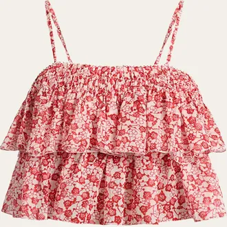 Isabel Marant Erisa Floral-Print Tiered Ruffle Crop Top