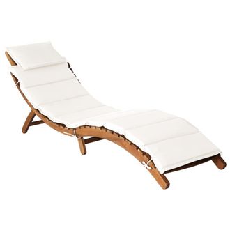 Berkfield Home Sun Lounger with Cream Cushions Solid Wood Acacia in Beige