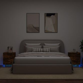 vidaXL Mesita De Noche Luces Led 2 Uds Madera Ingenier&iacute;a Roble Ahumado Vidaxl