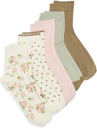 Nordstrom Rack 5-Pack Floral Scallop Dress Socks in Ivory -Olive at Nordstrom Rack, Size 9/11