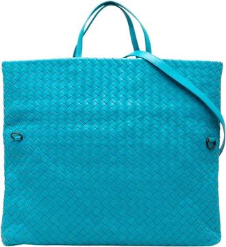 Bottega Veneta Pre-owned Tote Bags, female, Blue, Size: ONE SIZE Pre-owned Woven Leather Tote Bag