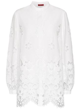 Elena Miro White Floral Cut-Out Lace Blouse