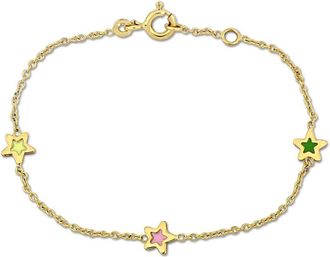 Amour Multi-Color Enamel Star Charm Rolo Chain Link Bracelet in 14k Yellow Gold - 5+0.5 in