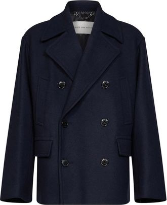 Dries Van Noten Oversized Double-Breasted Wolmix Jas - Heren - Mantel - Blauw - L - Wol - Jassen