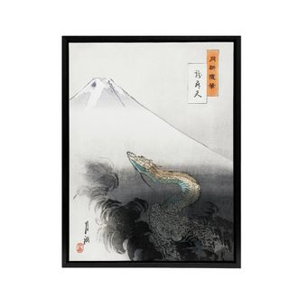 Artery8 Ryu Shoten Ascending Dragon Framed Canvas Wall Art Print Ogata Gekko in Grey | Size: W24 x H32
