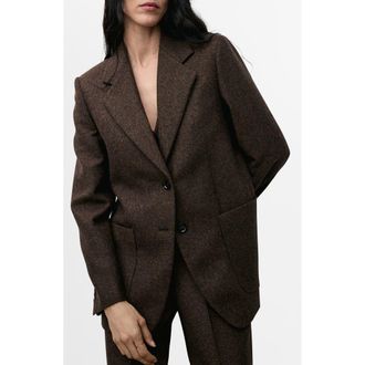 Mango Speckled Wool Blend Blazer in Brown at Nordstrom Rack, Size Medium