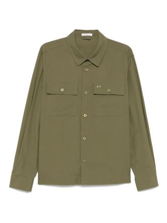 Sun 68 logo-embroidered shirt - men - Lyocell/Cotton - M - Green