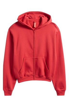 SKIMS Cotton Blend Fleece Classic Zip-Up Hoodie in Washed Red at Nordstrom, Size Xx-Small