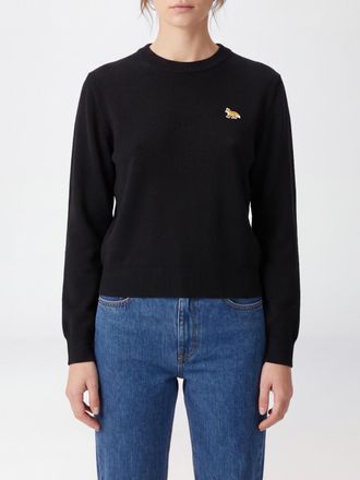 Maison Kitsun&eacute; Maglia girocollo in lana con finiture a coste e logo applicato