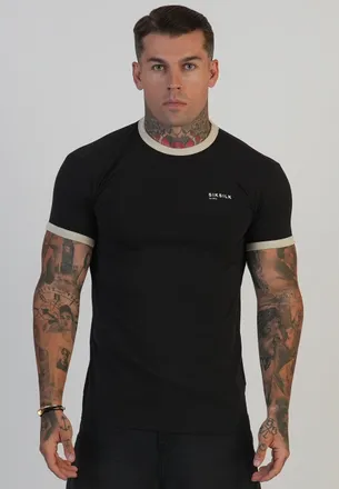 Siksilk Camiseta Ringer para Hombres en Negro y Ecr&uacute; XXL