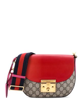 Gucci Padlock Saddle Shoulder Bag GG Coated Canvas and Leather Medium crossbody bag - Marrone