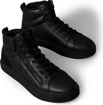 Calvin Klein Jeans Schn&uuml;rboots CALVIN KLEIN JEANS CLASSIC CUP MID LACEUP ZIP LTH, Herren, Gr. 41, schwarz, Leder, unifarben, Basic, Schuhe Schn&uuml;rboots, High Top Sneaker,