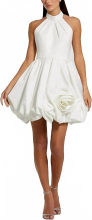 Mac Duggal Satin Bubble Hem Backless Mini Dress In Ivory