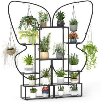Costway 6-Tier Metal Plant Stand Butterfly-Shaped Flowerpot Shelf Black