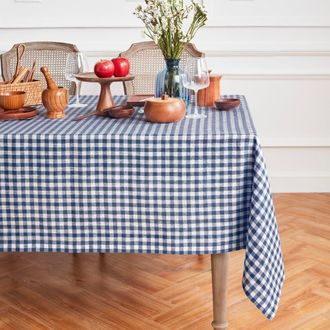 Solino Home Linen Tablecloth for Dining Table, Holiday and Everyday Dining Table Decor - Gingham Check in Navy at Nordstrom, Size Xx-Large