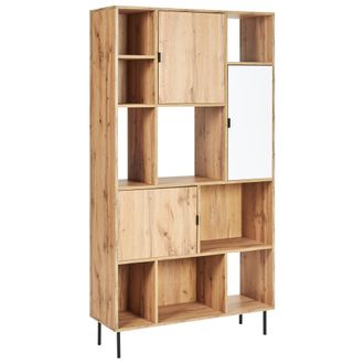 Beliani Estanter&iacute;a 5 Niveles Madera Clara 11 Estantes 3 Puertas Blanco Amos