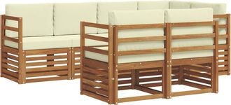 vidaXL Conjunto De Sof&aacute;s De Exterior 7 Uds. Natural Y Crema Poli&eacute;ster Vidaxl