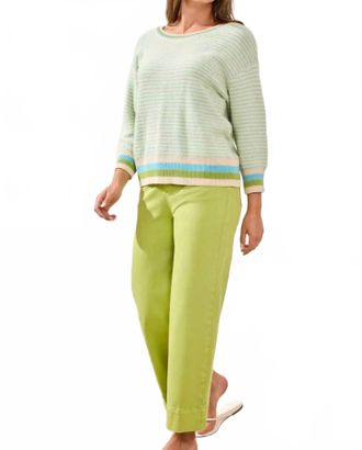 Tribal Quarter Sleeve Scoop-Neck Sweater In Aqua Sky