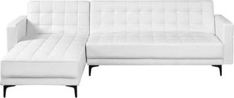 Beliani Right Hand Corner Sofa Bed White Faux Leather Tufted Modern L-Shaped Modular 4 Seater L Chaise Longue ABERDEEN