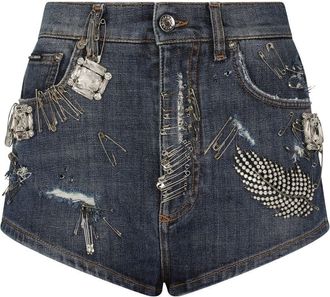 Dolce & Gabbana rhinestone-embellished denim shorts - women - Cotton/Spandex/Elastane - 38 - Blue