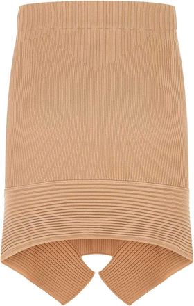 ADĀMO Andrea Adamo Womens Ribbed Viscose Blend Skirt Beige Polyester Nylon