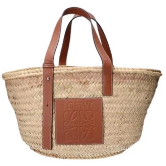 Loewe Pre-owned Tote Bags, female, Beige, Size: ONE SIZE Pre-owned Raffia Basket Handbag