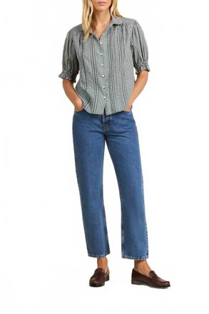 Trovata Gemma Ruffled Collar Blouse In Caspian Check