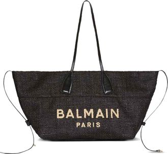 Balmain Track Raffia Tote