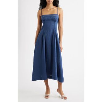 Reformation Pomona Sleeveless Linen Midi Dress in Muted Navy at Nordstrom, Size 10