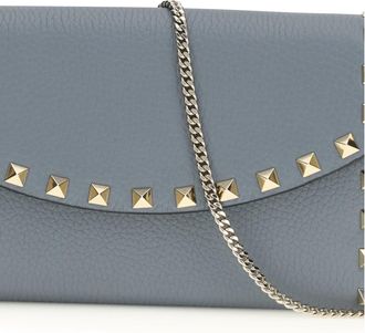 Valentino Garavani Womens Chain Wallet Rockstud Stone Grey Calf Leather & Purses