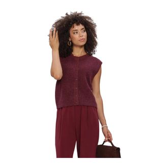Selected Slflulu SL Button O-neck Vest - Dames - Truien - Rood - Maat: XL Wol