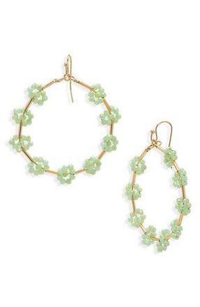 Cara Beaded Flower Hoop Earrings in Light Green at Nordstrom Rack