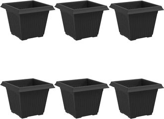 vidaXL Vidaxl Square Flower Pot 6 Pcs Black 33 X 33 X 26 Cm Plastic