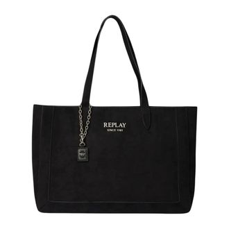 Replay Bolso Tote de Piel Sint&eacute;tica Terciopelada - Bags - Mujer - Negro - ONE SIZE