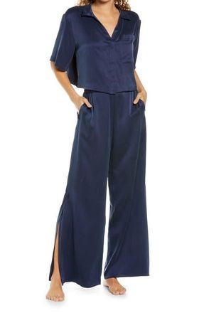 Lunya Washable High Waist Silk Pajamas in Deep Blue at Nordstrom, Size X-Large