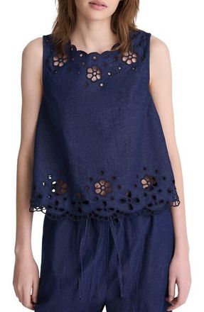 Madewell Embroidered Sleeveless Denim Shell Top in Marfield Wash at Nordstrom, Size Xx-Small