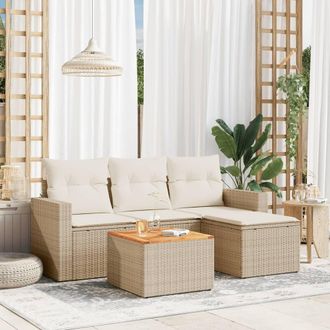 vidaXL Vidaxl - Juego De Sof&aacute;s Jard&iacute;n Con Cojines 5 Pzas Rat&aacute;n Sint&eacute;tico Beige