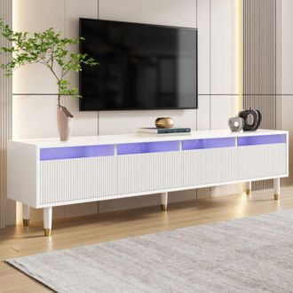 Blossom Mueble Tv Blossom Con Led, 4 Cajones Y 4 Espacios De Almacenamiento, Para Dormitorio, 178x35x45 Cm - Blanco