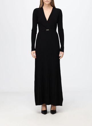 Twinset Abito midi in maglia plissettata di viscosa con scollo a V e cintura