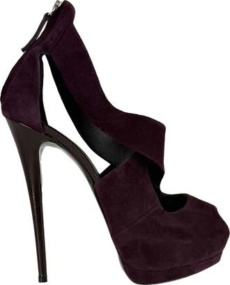 Giuseppe Zanotti Cross Strap Platform Pumps in Burgundy Suede
