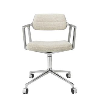Vipp 453 Swivel Drehstuhl auf Rollen, Aluminium poliert / off white