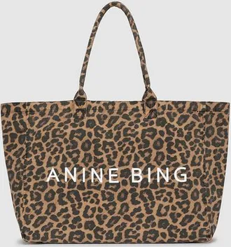 Anine Bing Leo Canvas Tote Bag in Black/brown Leopard at Nordstrom