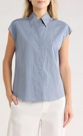 Vince Cap Sleeve Button Down Shirt in Lake at Nordstrom Rack, Size X-Large