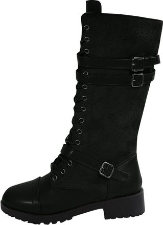 Generic Womens Lace Up Boots Casual Stretch Walking Boot Stylish Vintage Low Chunky Heel Classic Buckle Side Zipper Comfy Non-Slip Mid Calf Boots Outdoor