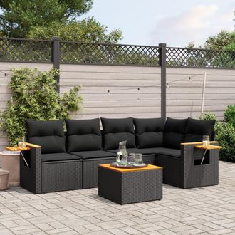 vidaXL Set De Sof&aacute;s De Jard&iacute;n 6 Piezas Y Cojines Rat&aacute;n Sint&eacute;tico Negro Vidaxl