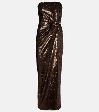 Roland Mouret Gathered sequined strapless gown
