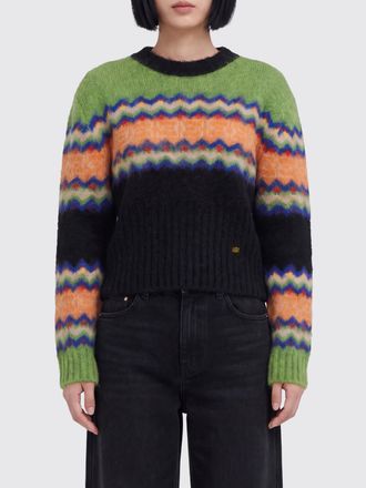 Ganni Graphic Print Wool-Blend Crewneck Jumper with Dropped Shoulders