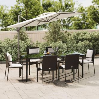 vidaXL Set De Comedor De Jard&iacute;n 7 Pzas Y Cojines Rat&aacute;n Sint&eacute;tico Negro Vidaxl