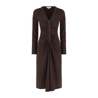 Michael Kors Kleedjes, Dames, Bruin, L, Polyester, Ruched Stretch Matte Jersey Jurk