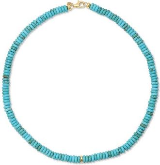 EF Collection Semiprecious Stone Rondelle Bead Necklace in 14K Yellow Gold /Turq at Nordstrom